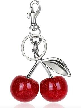 * Y2K Women's Glossy Cherry Bag Charm Keychain Purse Accessory Glitter Red